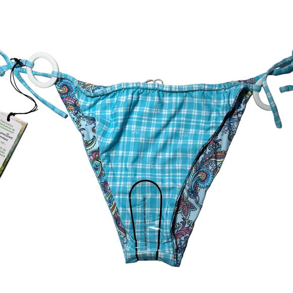 Revolve VDM Reversible Pastel Paisley/Mint Swimsuit String Bikini Bottom L/8 NWT - Picture 6 of 9